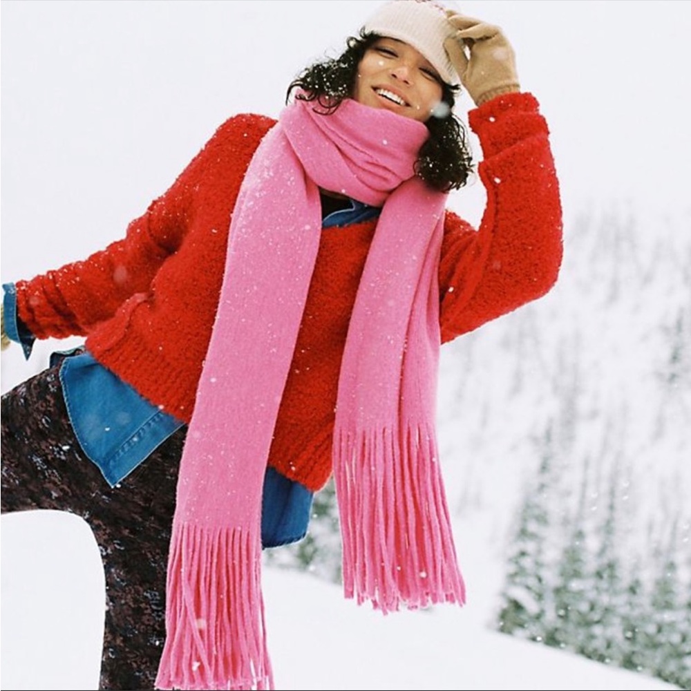 Anthropologie pink fringe Barclays blanket wrap Scarf NEW!